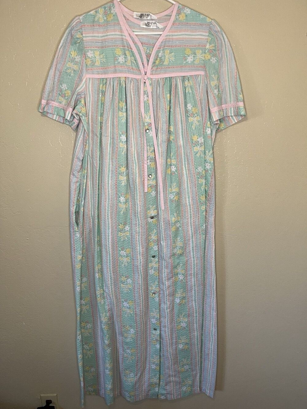 Vintage Komar Nightgown Housedress Housecoat Set Sz Large Granny Cottagecore